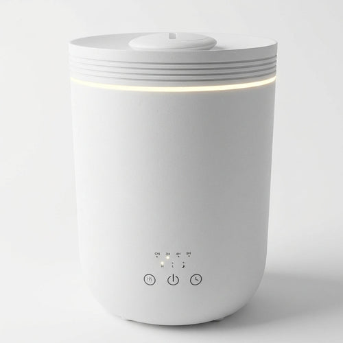 Calibre Avant humidifier in white, with its warm light ring glowing